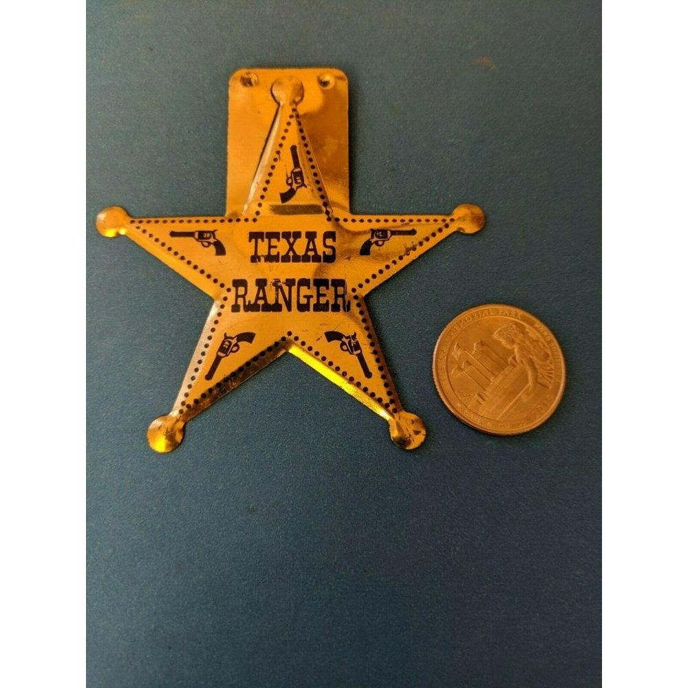 Texas Ranger Kids Souvenir Sheriff Metal Fold Over Badges pin Tin gold color